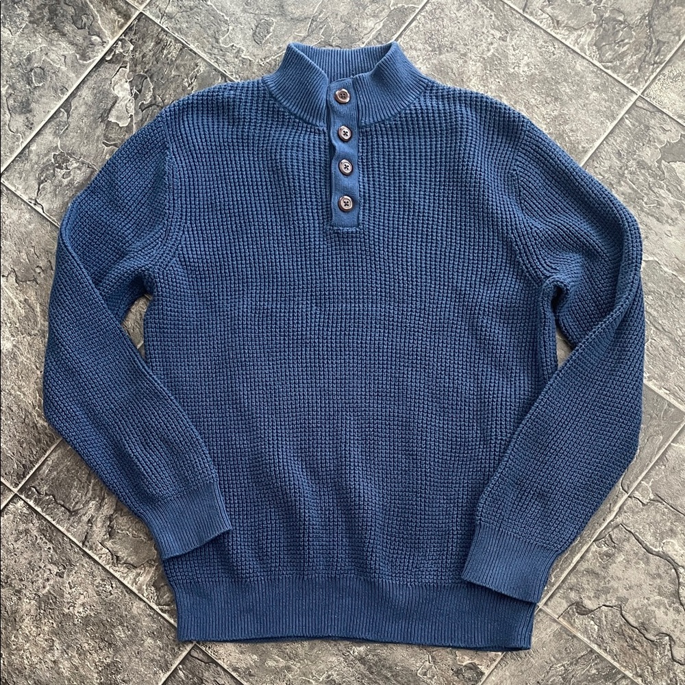 ASPEN Men's Buttoned Mock-Neck Preppy Business Casual Waffle-Knit Cotton Sweater